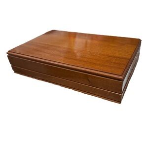 Vintage Cedar Wooden Cigar Box – Hinged Lid, Divider, Solid Wood Storage